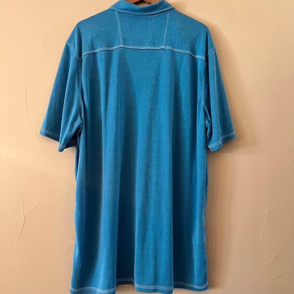 Tommy Bahama Men's Teal Light Striped Golf Polo EUC | Size XLT (Tall) - Picture 3 of 5